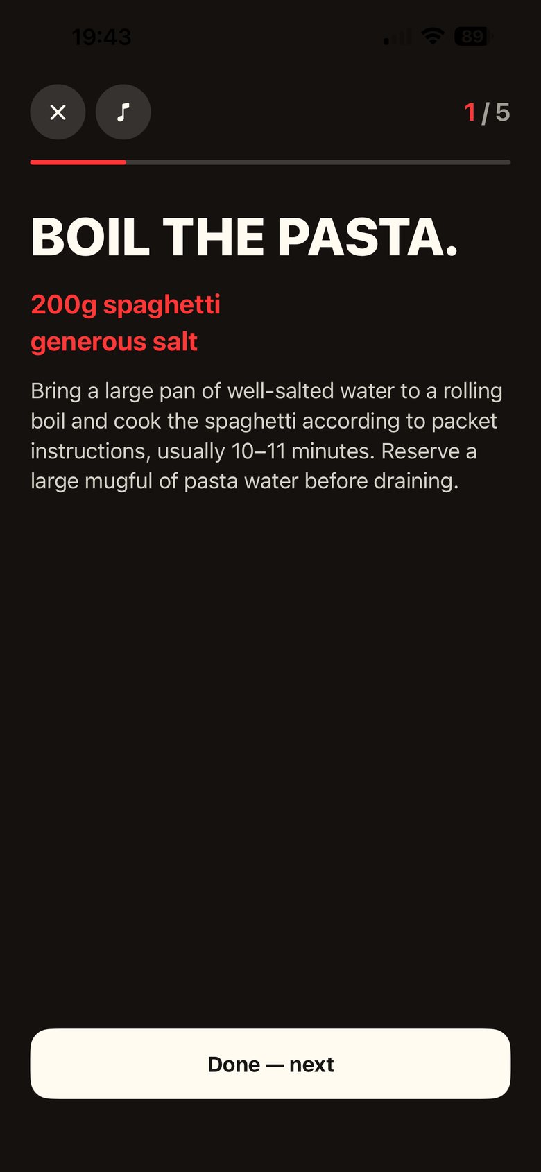The recipe, ready to cook